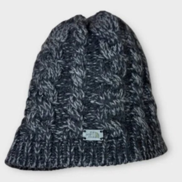 The North Face Knit Beanie Unisex One Size Wool Blend NF00A9NB Black Gray Color - Picture 1 of 3